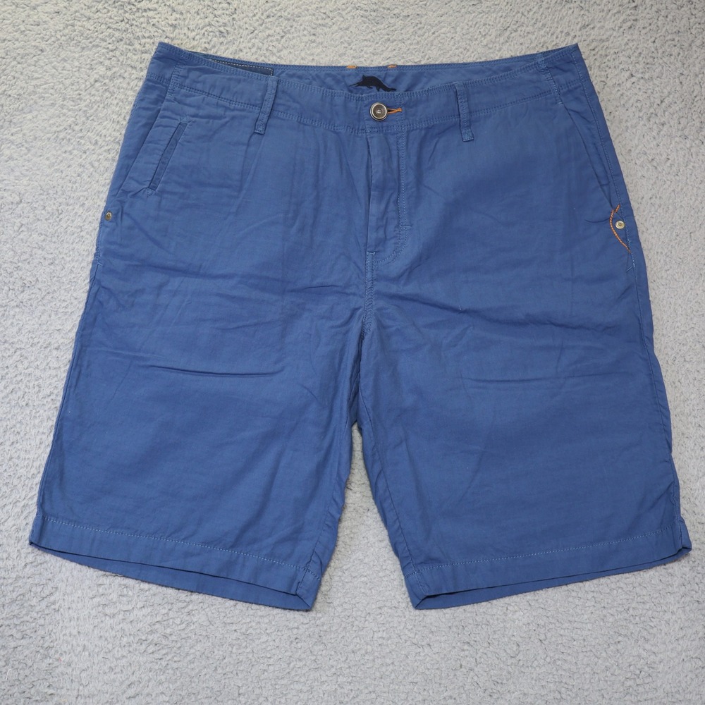 Tommy Bahama Authentic Mens Blue Flat Front Cotton Shorts Sz 36 Casual Tropical‎